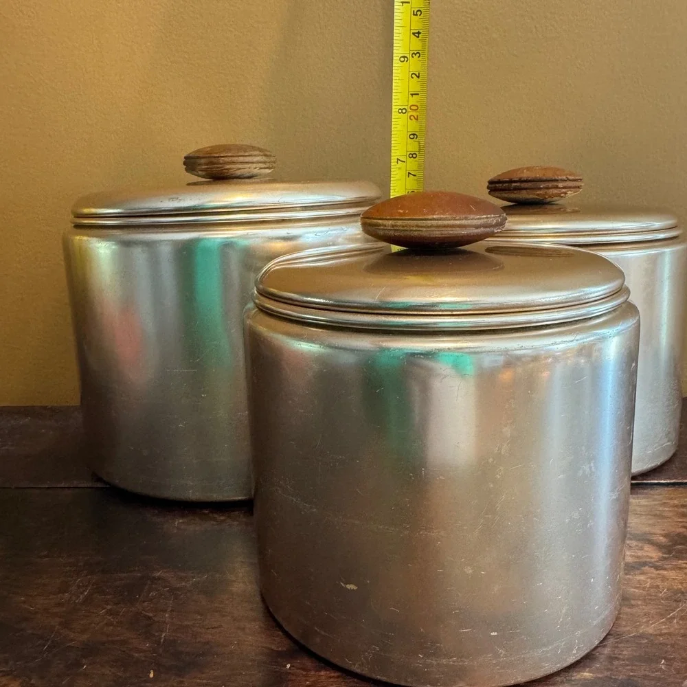 Vintage Mirro Pink Aluminum Canister Set 3‎ Piece Kitchen Storage Containers USA